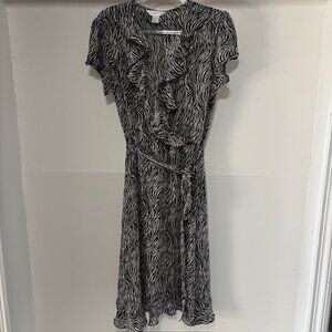 Christopher & Banks Black White Zebra Print Sheer Short Sleeve Ruffle Dress 12